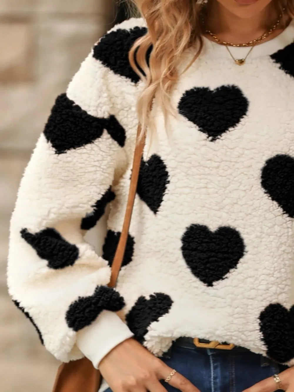 Fuzzy Heart Dropped Shoulder Sweatshirt (5)