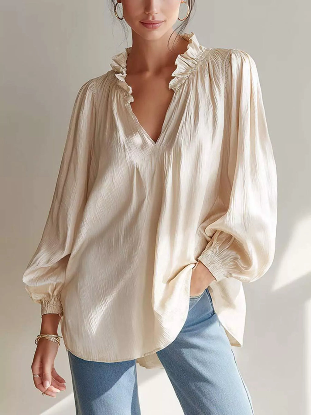 Ruffle Trim Long Sleeves Blouse (4)