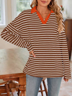 Striped Johnny Collar Long Sleeve T-shirt (28)