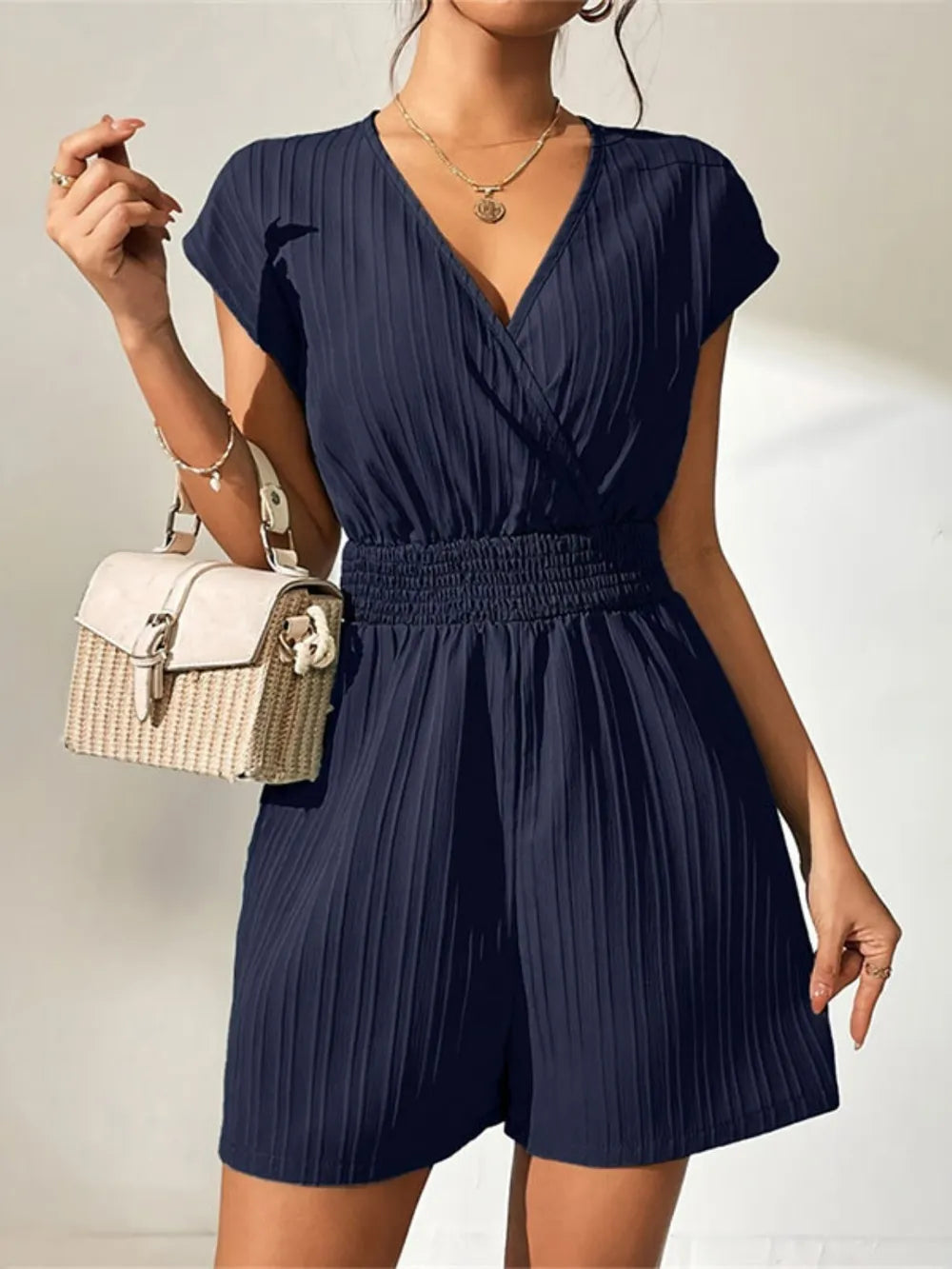 Tied Surplice Short Sleeve Romper (11)