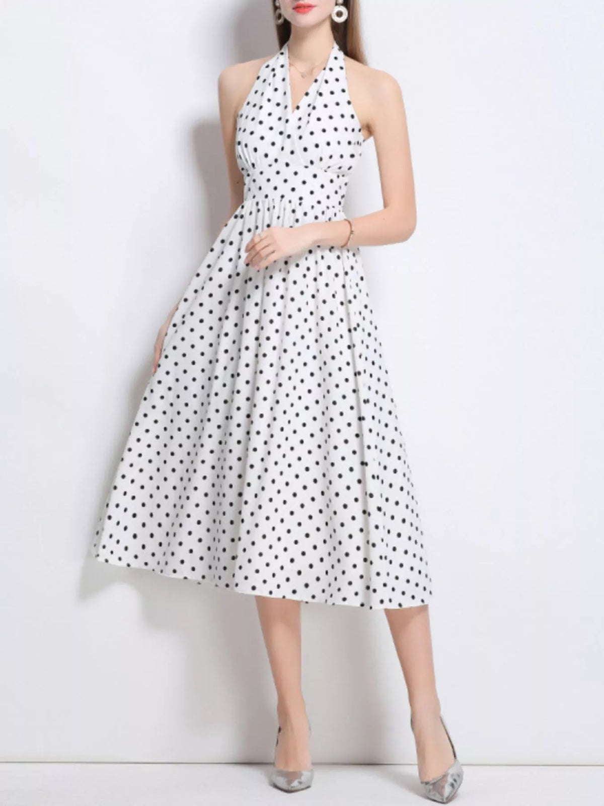 Polka Dot Halter Neck Midi Dress (6)