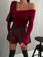 Asymmetrical Single Shoulder Long Sleeve T-shirt (3)