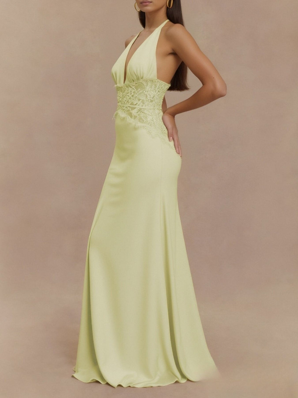 Halter Neck Lace Trimmed Maxi Dress (15)