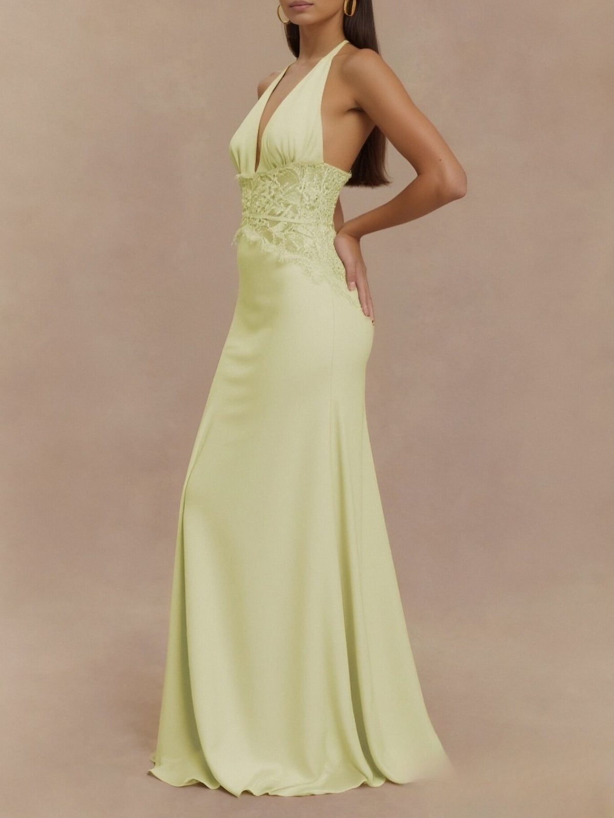 Halter Neck Lace Trimmed Maxi Dress (15)