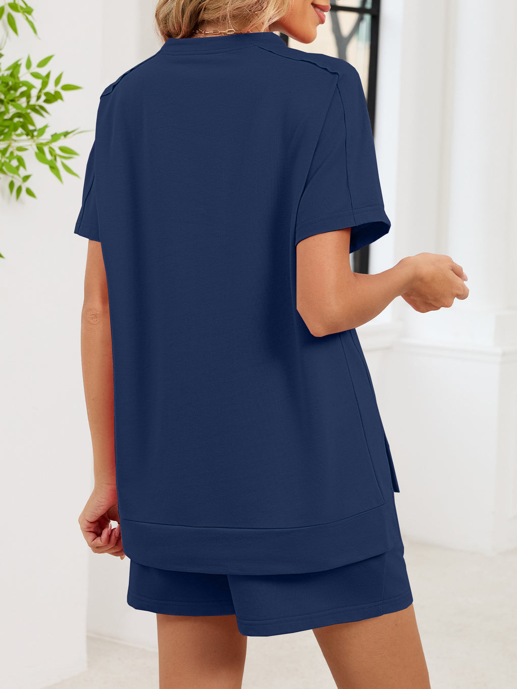 Round Neck Short Sleeve T-shirt Shorts Set (26)