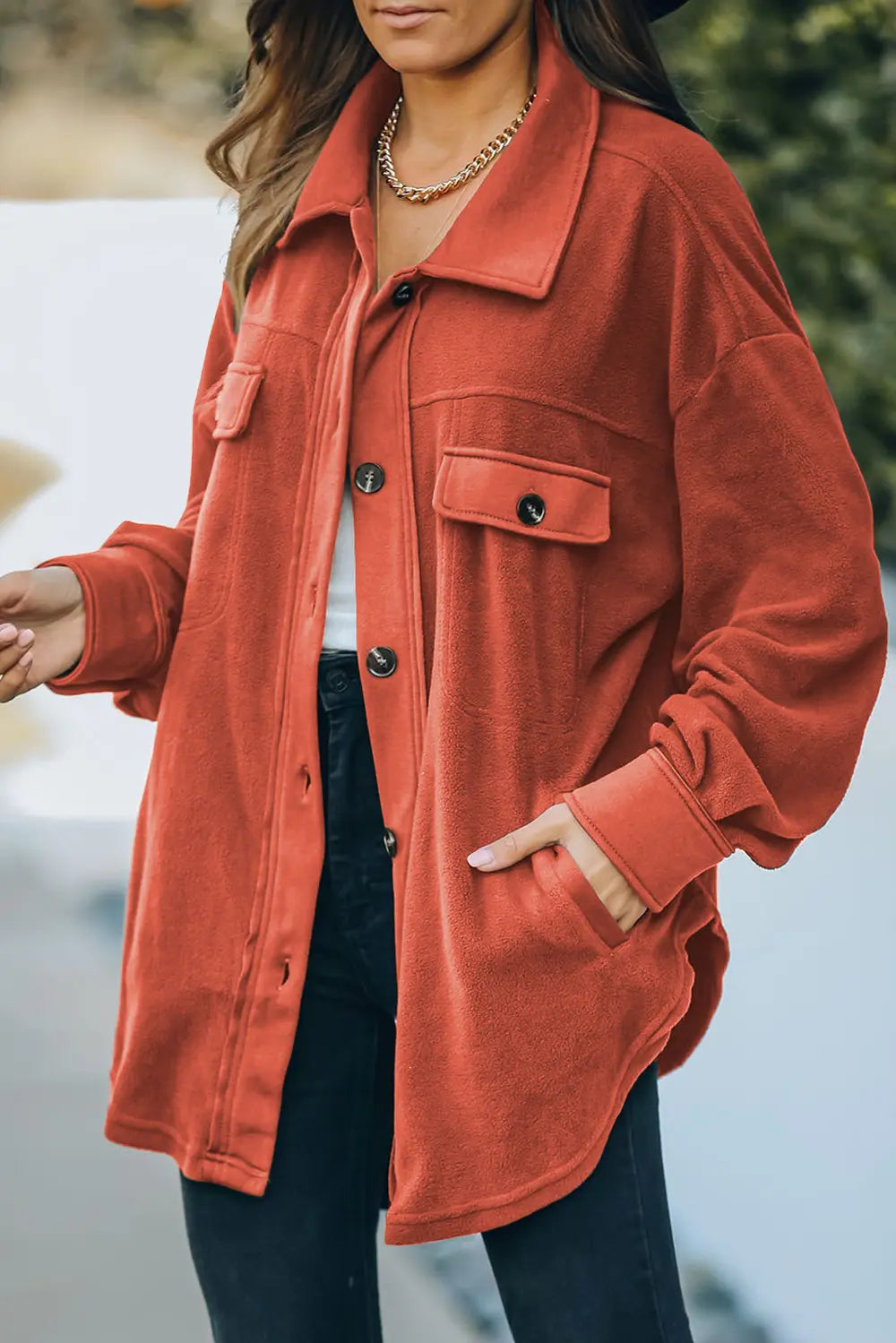 Button Up Collared Neck Long Sleeve Jacket (20)