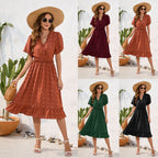 V-neck High Waist Tied Dress Fur Ball Short Sleeve photo 4