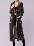 Velvet Lapel Collar Longline Coat