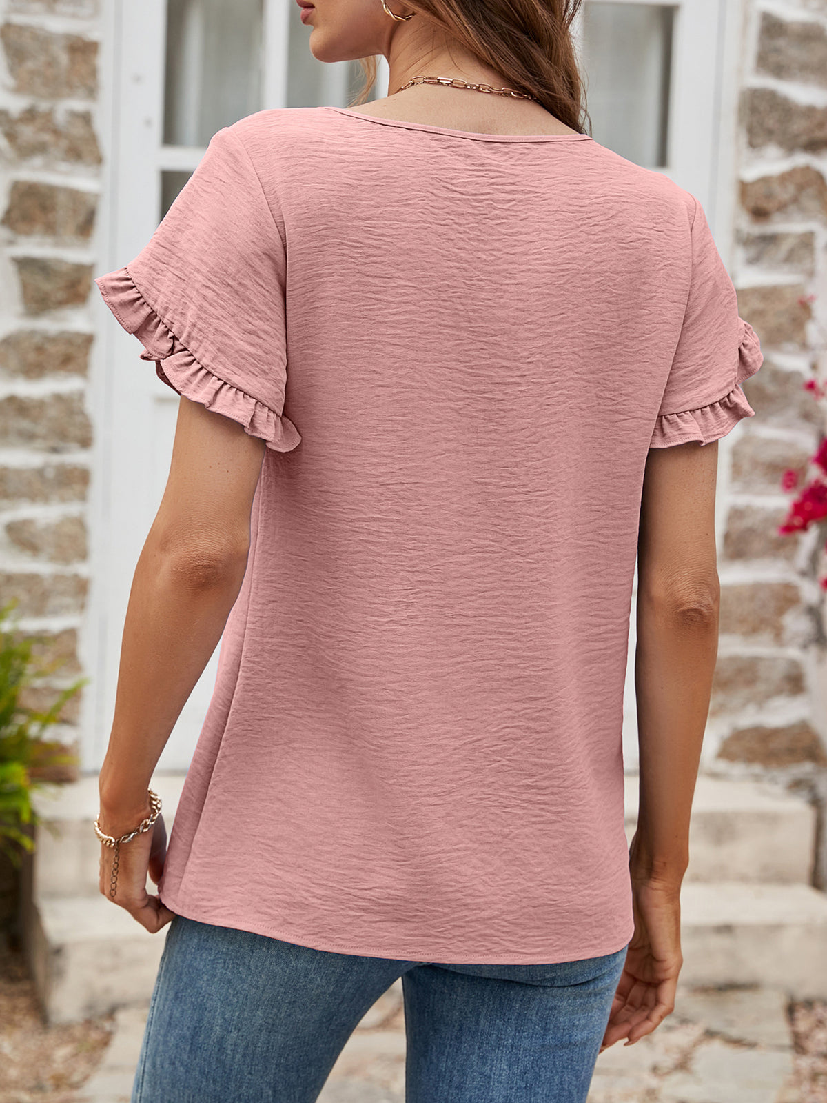 Textured Petal Sleeve Round Neck Tee (2)