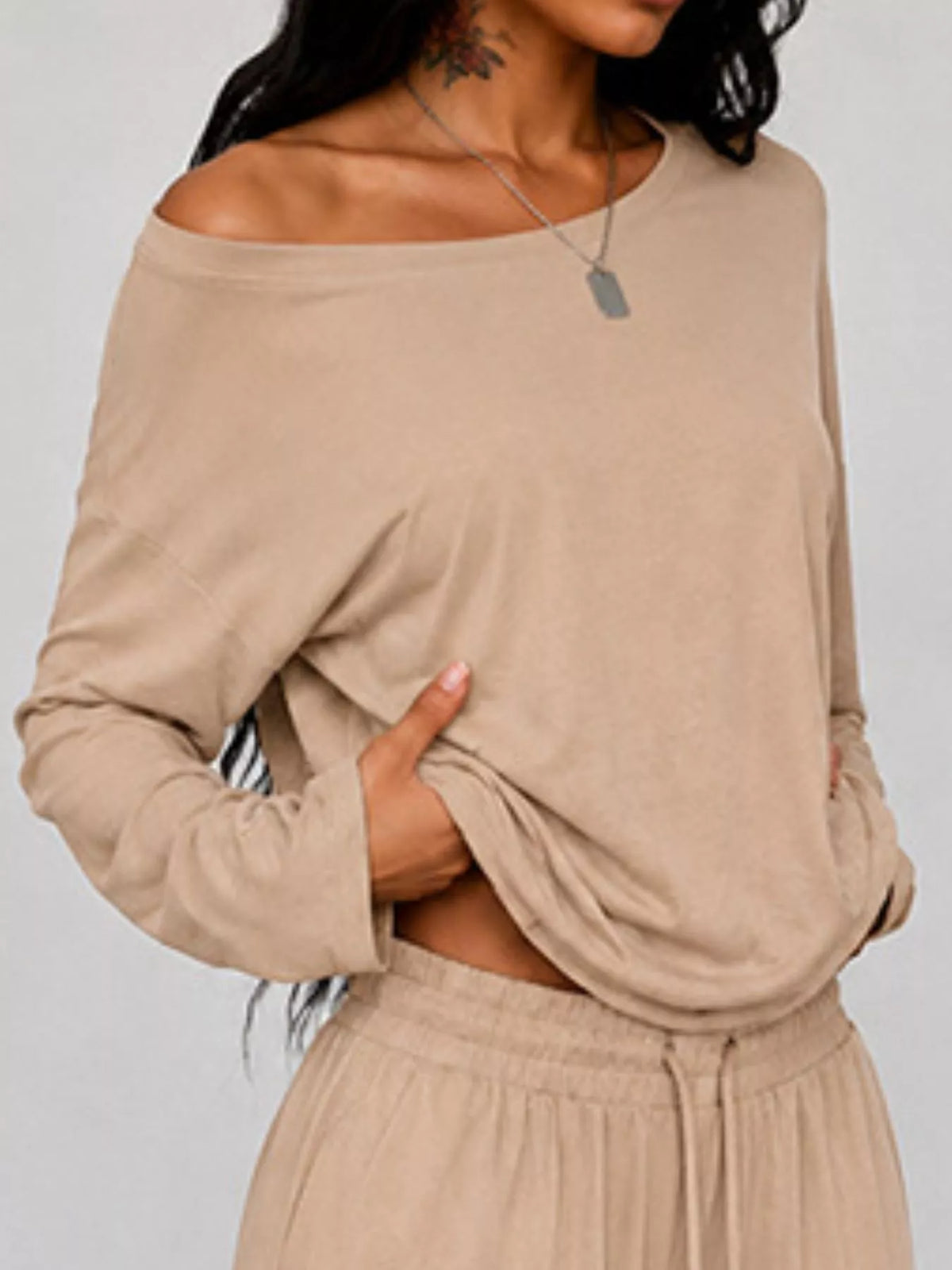 Full Size One-shoulder Top Drawstring Pants Set Plus (8)