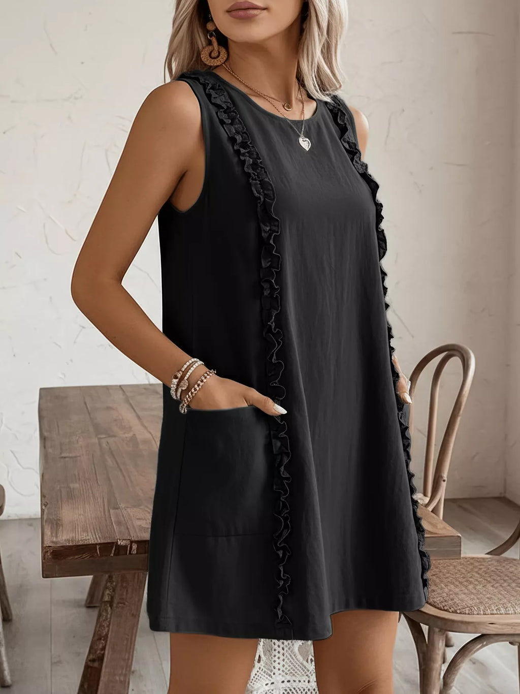 Frill Sleeveless Round Neck Dress (20)