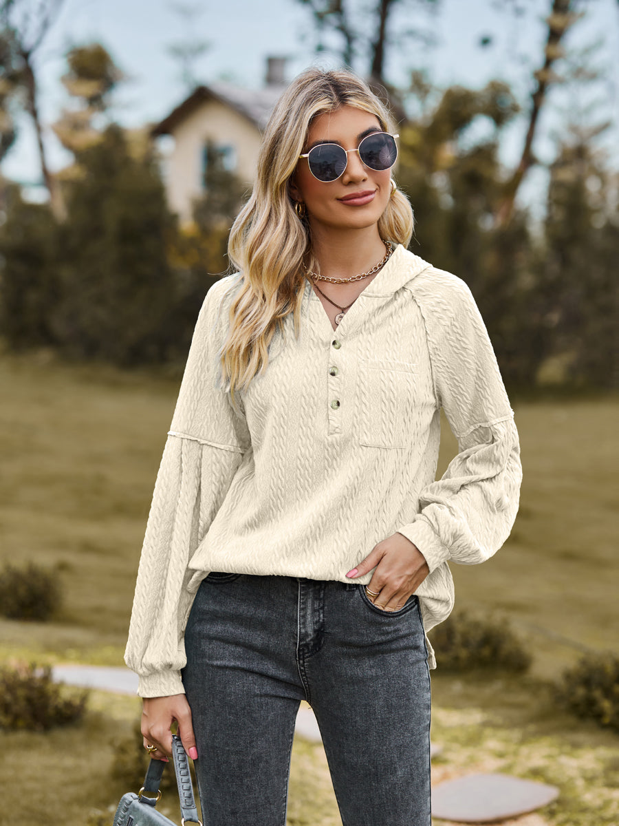 Cable-knit Dropped Shoulder Hoodie (18)
