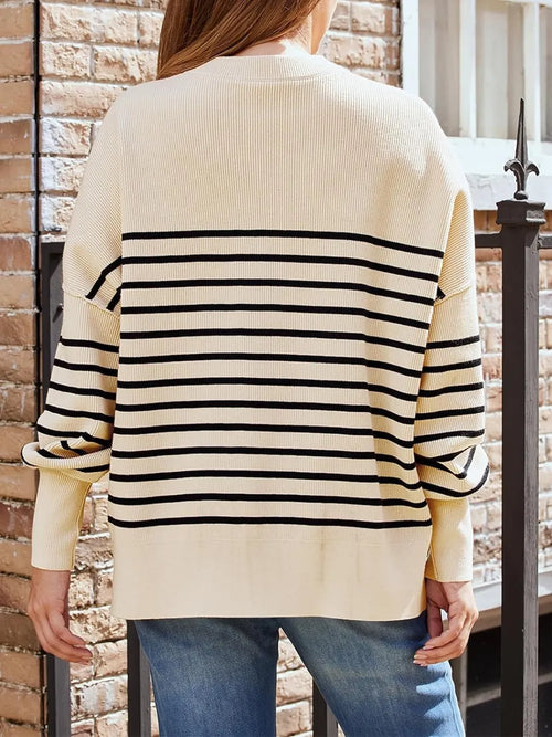 Striped Round Neck Long Sleeve Sweatshirt (2)