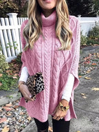 Chunky Cable Knit Turtleneck Poncho Cover Up