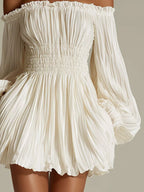 Off-shoulder Pleated Mini Dress (3)