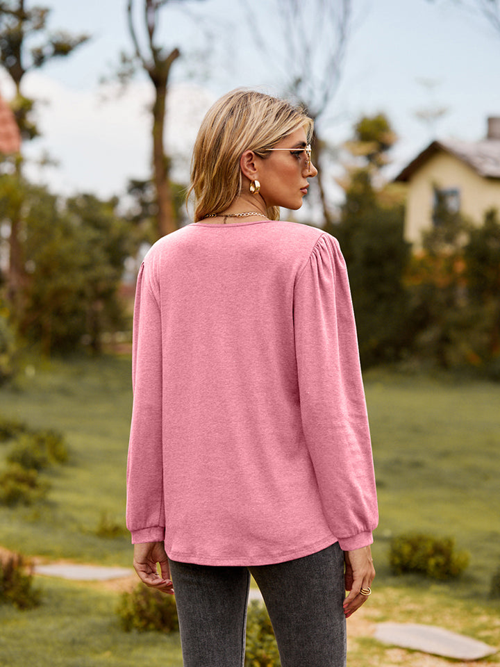 Puff Sleeve Ruffle Trim Blouse (9)