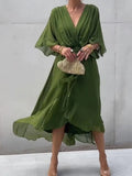 Full Size Flowy Tie Front Midi Dress Flutter Sleeves Plus
