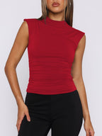 Ruched Mock Neck Sleeveless Tank Top (2)