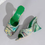 Contrast Peep Toe Mid Heels Sandals (7)