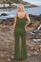 Hollow Out Round Neck Top Pants Sweater Cover Up Set (6)