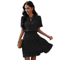 High Neck Neck Waist Ruffle Dress variant CJLY1420332-Black-S|CJLY1420332-Black-M|CJLY1420332-Black-L|CJLY1420332-Black-XL