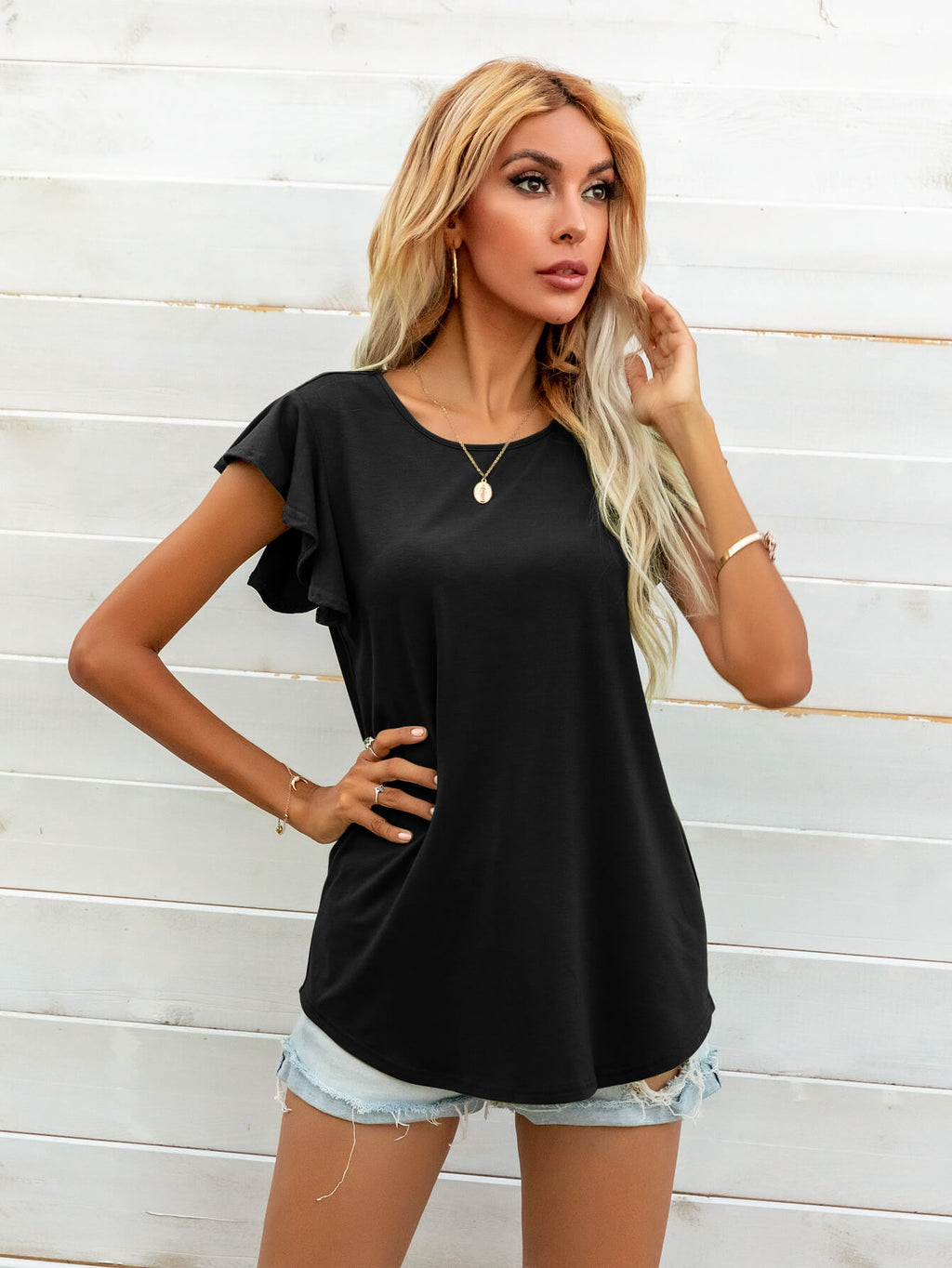 Round Neck Butterfly Sleeve Top (12)