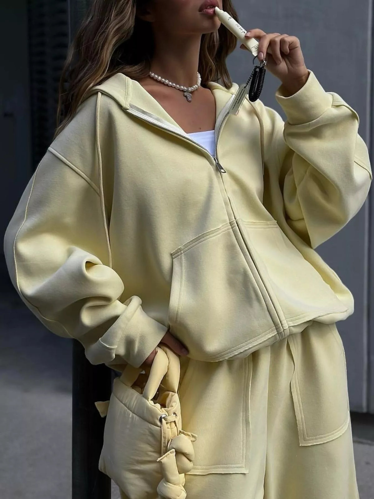 Oversized Zip-up Hoodie Wide-leg Pants Set (23)