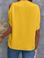 Notched Cold Shoulder Half Sleeve Blouse (22)
