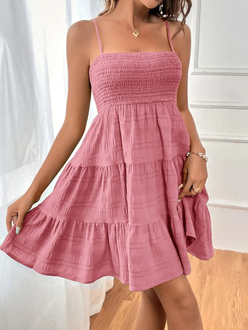 Smocked Tiered Sleeveless Mini Dress (6)