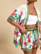 Printed Open Front Cardigan Shorts Set (6)