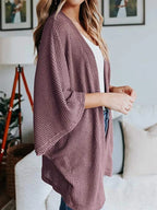 Full Size Open Front Waffle Knit Cardigan Plus (35)