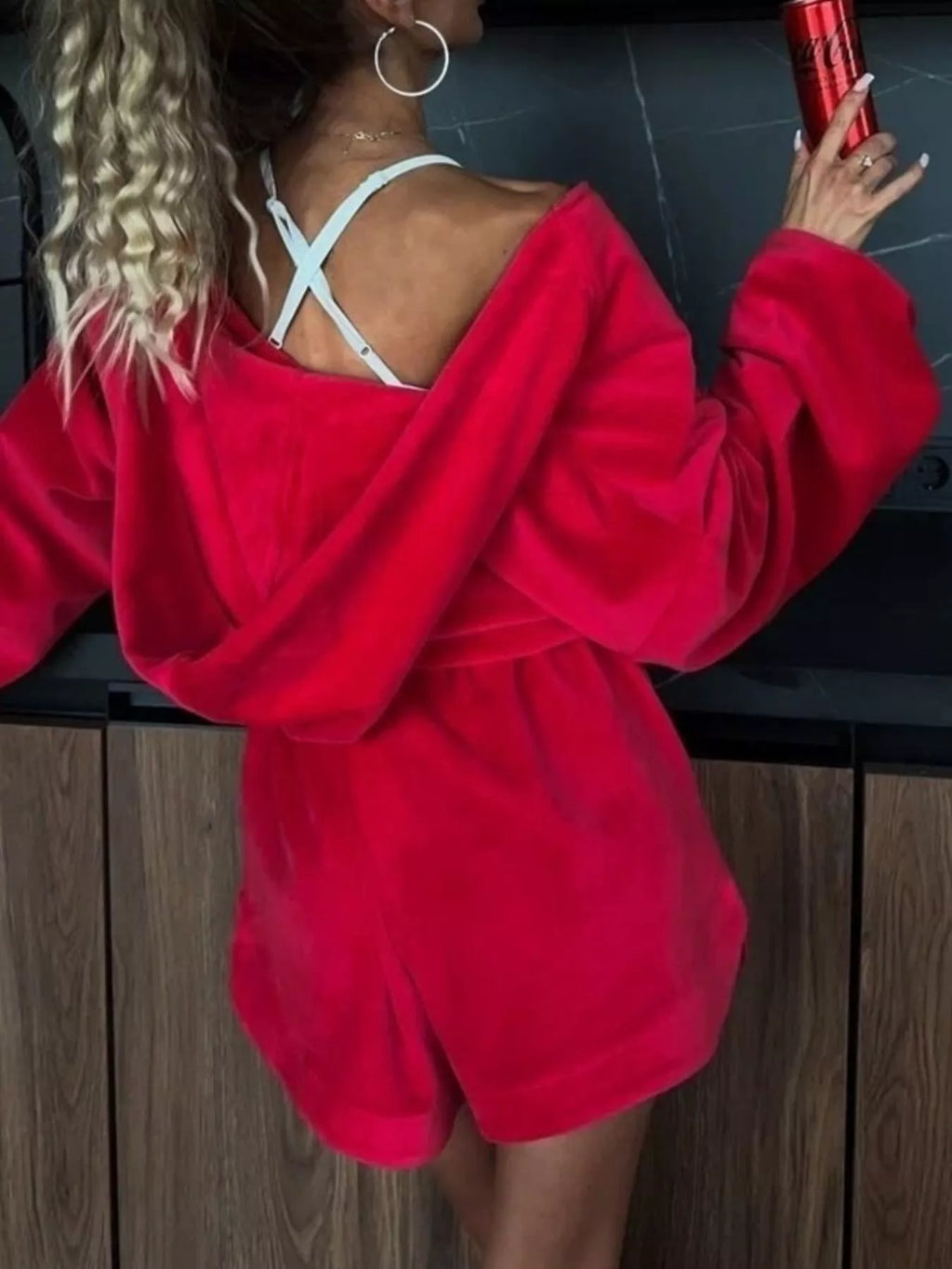 Long Sleeve Zip-up Hoodie Shorts Set (11)