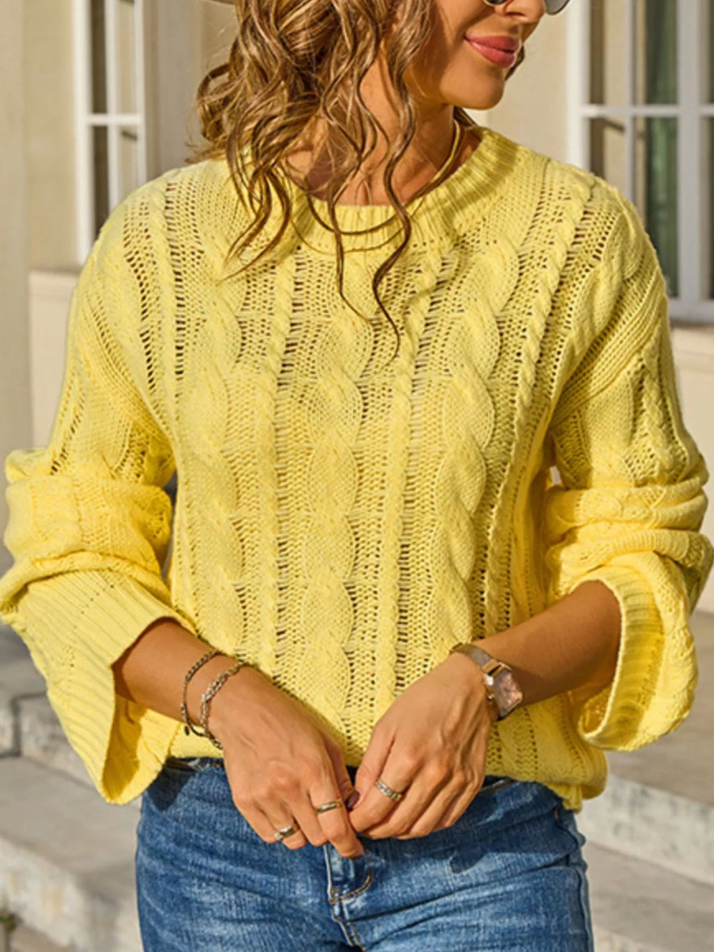 Cable Knit Long Sleeve Sweater (15)