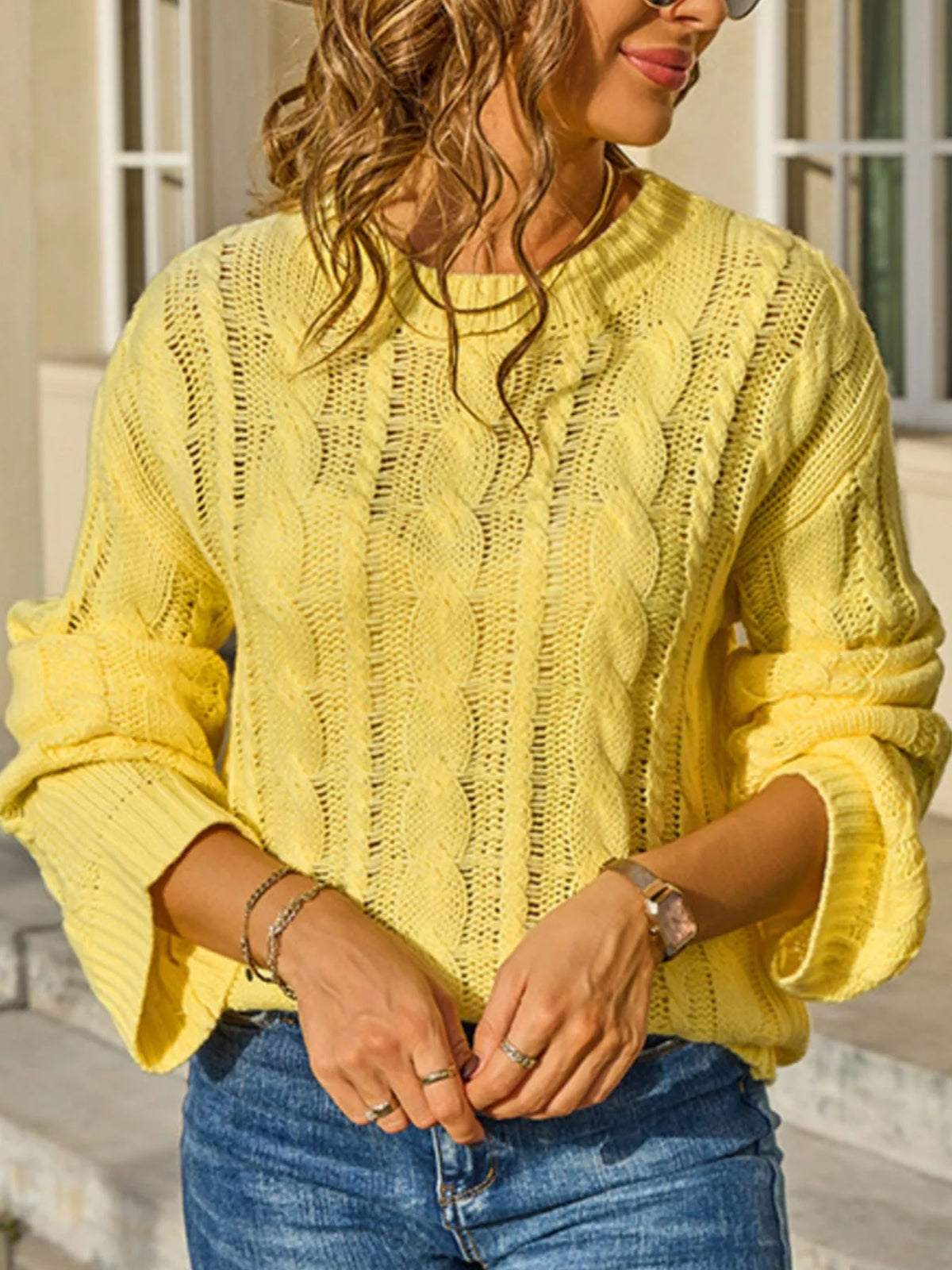 Cable Knit Long Sleeve Sweater (15)