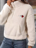Heart Half Zip Long Sleeve Teddy Sweatshirt (4)