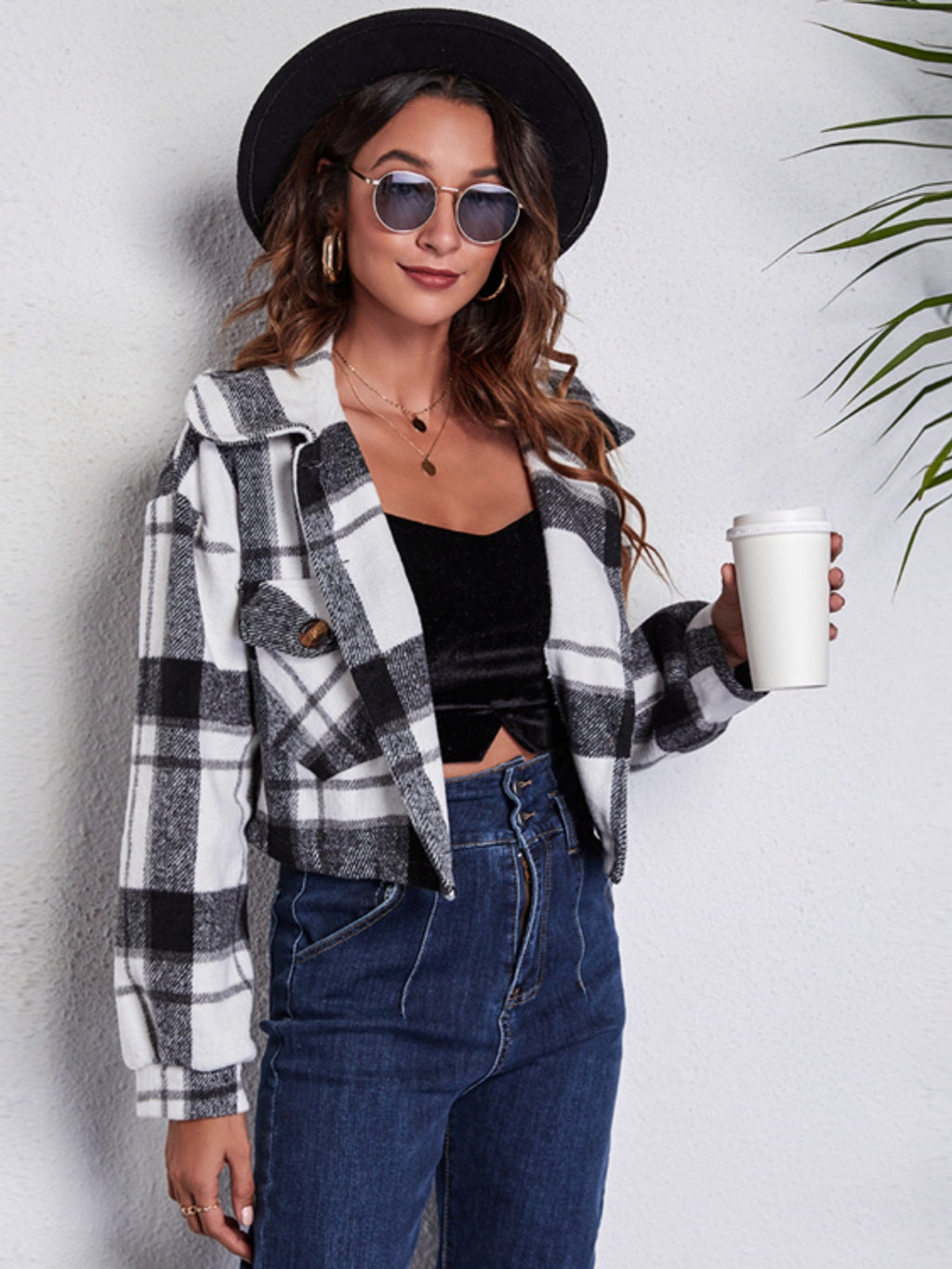 Plaid Button Front Jacket Pockets (5)