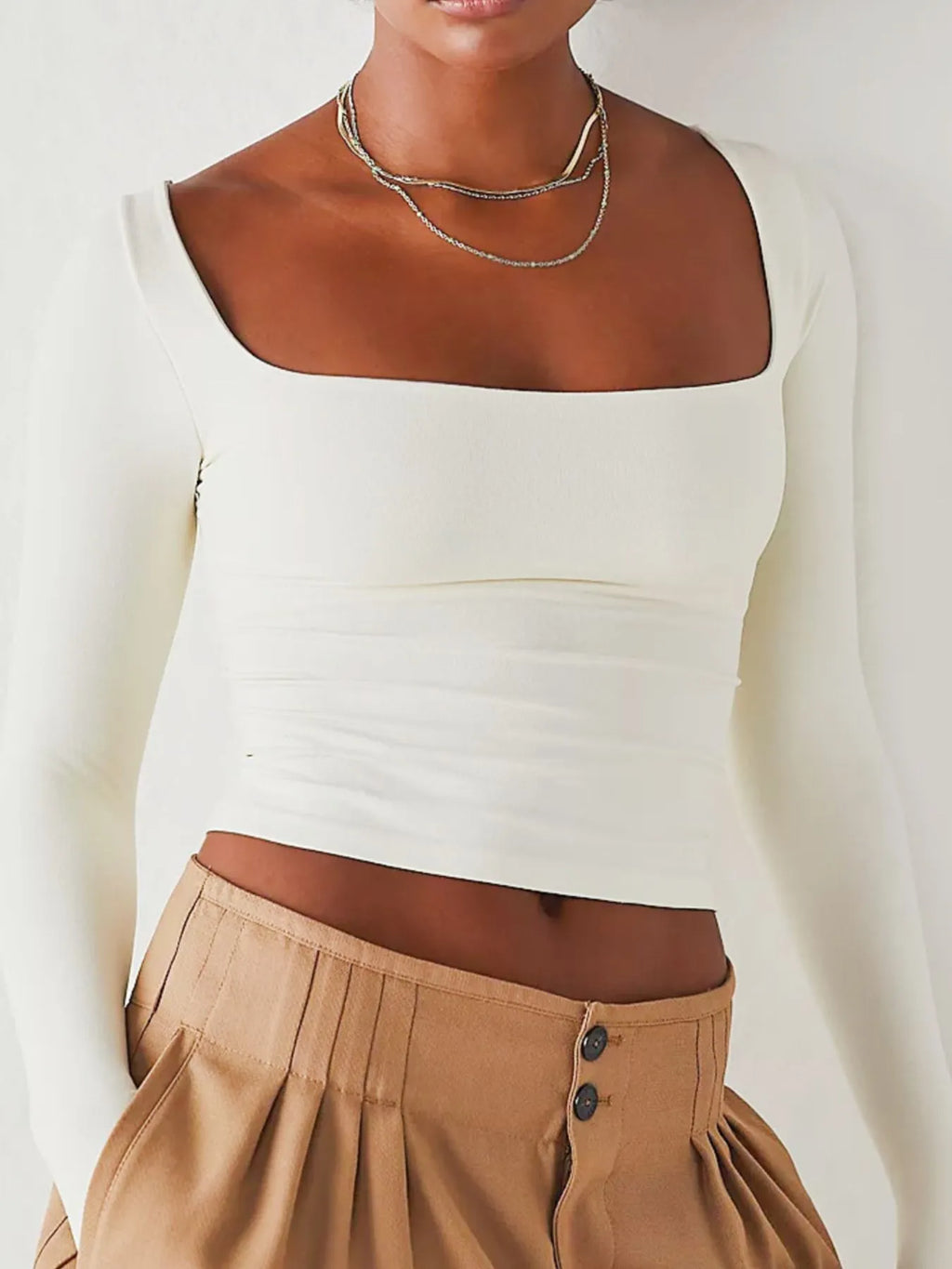 Square Neck Fitted Long Sleeve T-shirt (13)