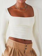 Square Neck Fitted Long Sleeve T-shirt (13)