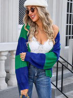 Striped Open Front Dropped Shoulder Cardigan (9)