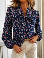 Printed Bow-tie Neck Long Sleeve Blouse (14)