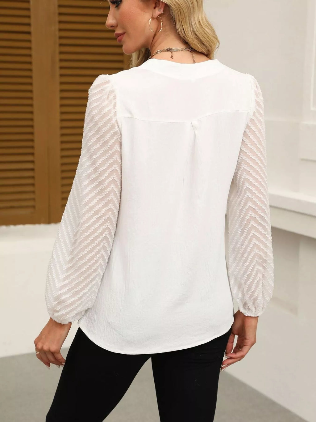 Notched Balloon Sleeve Blouse (3)