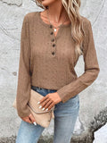Openwork Half Button Long Sleeve Blouse (16)