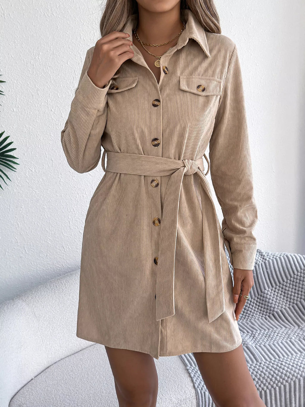 Button-front Corduroy Shirt Dress (11)