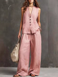 Full Size Sleeveless Vest Wide-leg Pants Set Plus