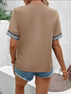 Full Size V-neck Short Sleeve Blouse (20)