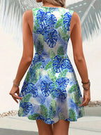 Tropical Print V-neck Sleeveless Summer Dress (5)