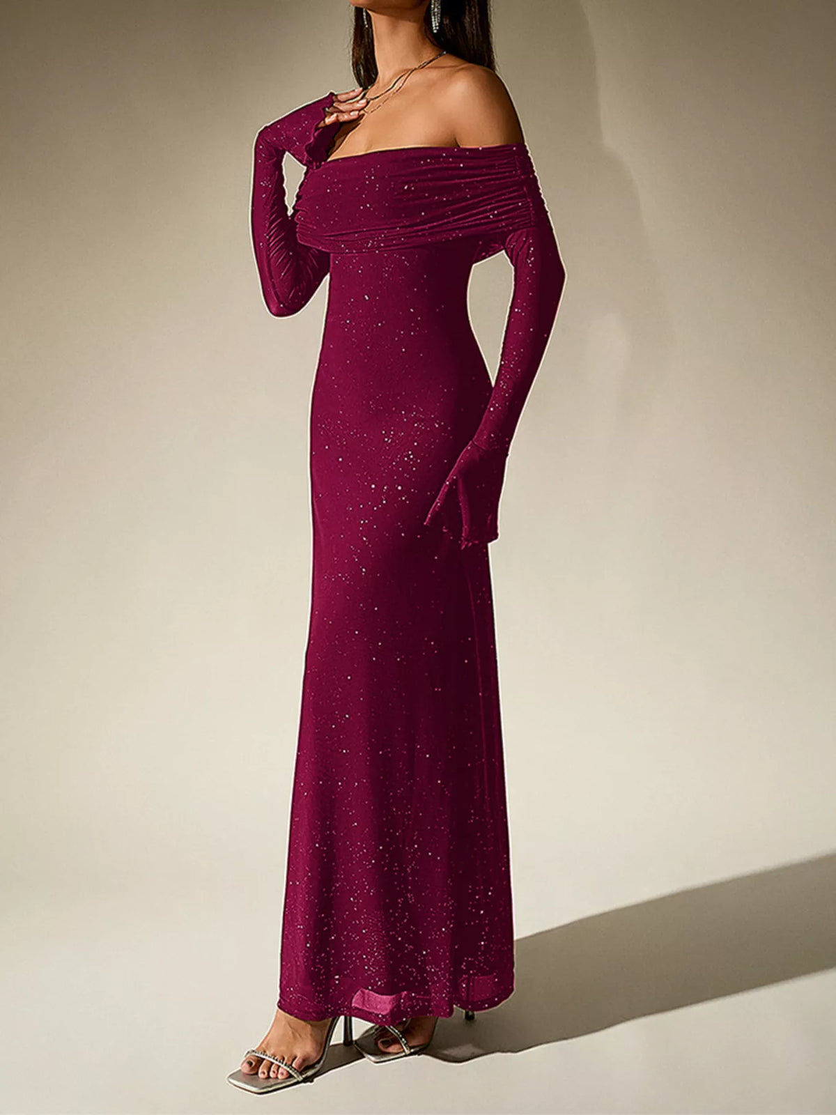 Glitter Off-shoulder Maxi Dress (26)