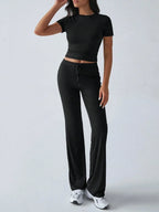 Round Neck Short Sleeve Top Pants Set (32)
