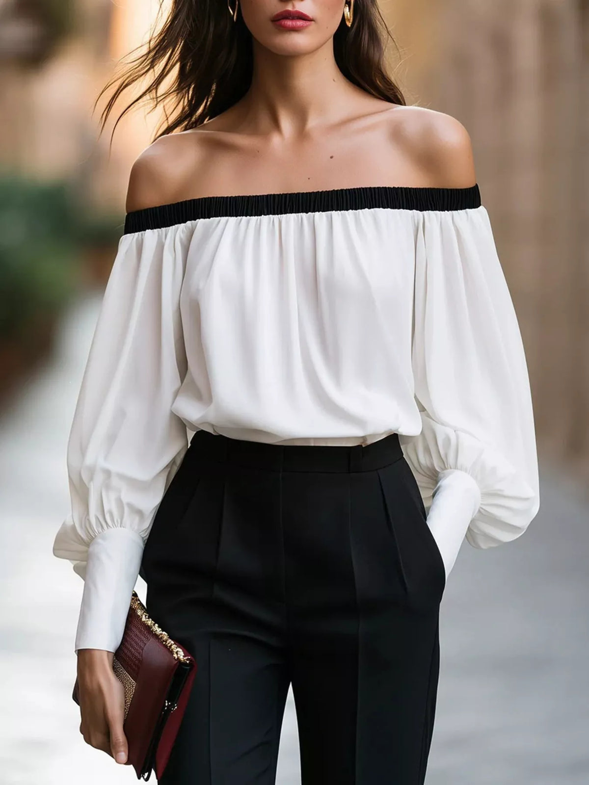 Off-shoulder Lantern Sleeve Blouse
