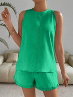 Lace Detail Round Neck Tank Shorts Set (16)